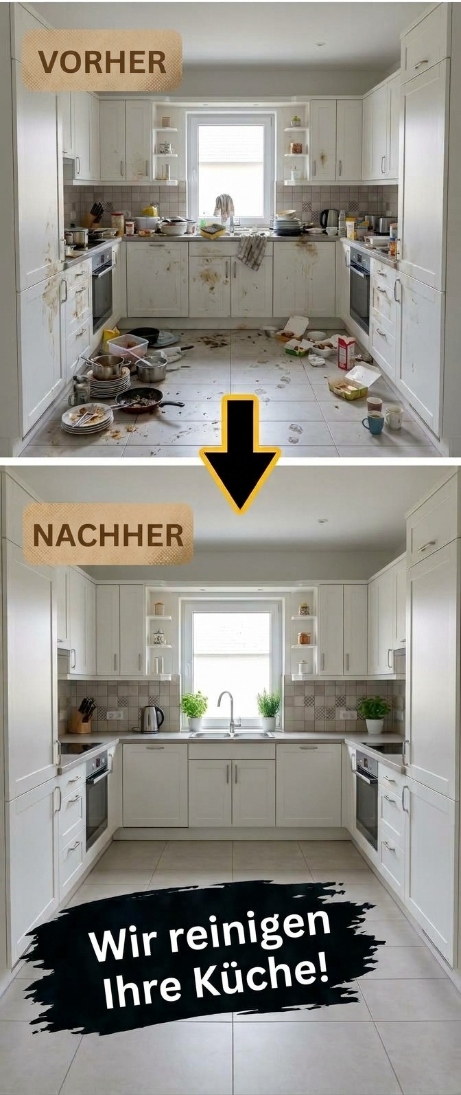 Gelieferte Vorher-Nachher-Grafik einer Küchenreinigung